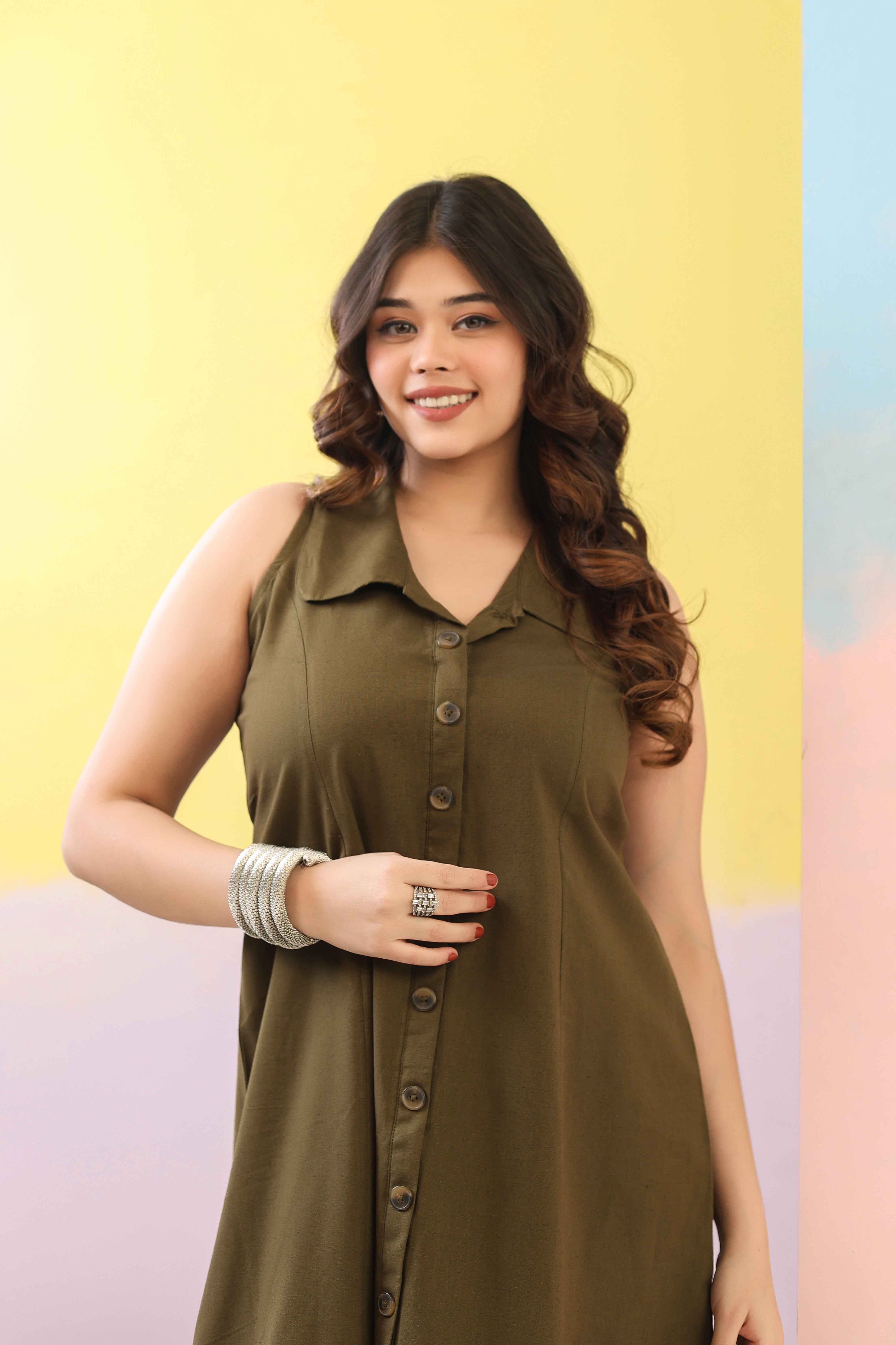 Bottle Green Linen Dress