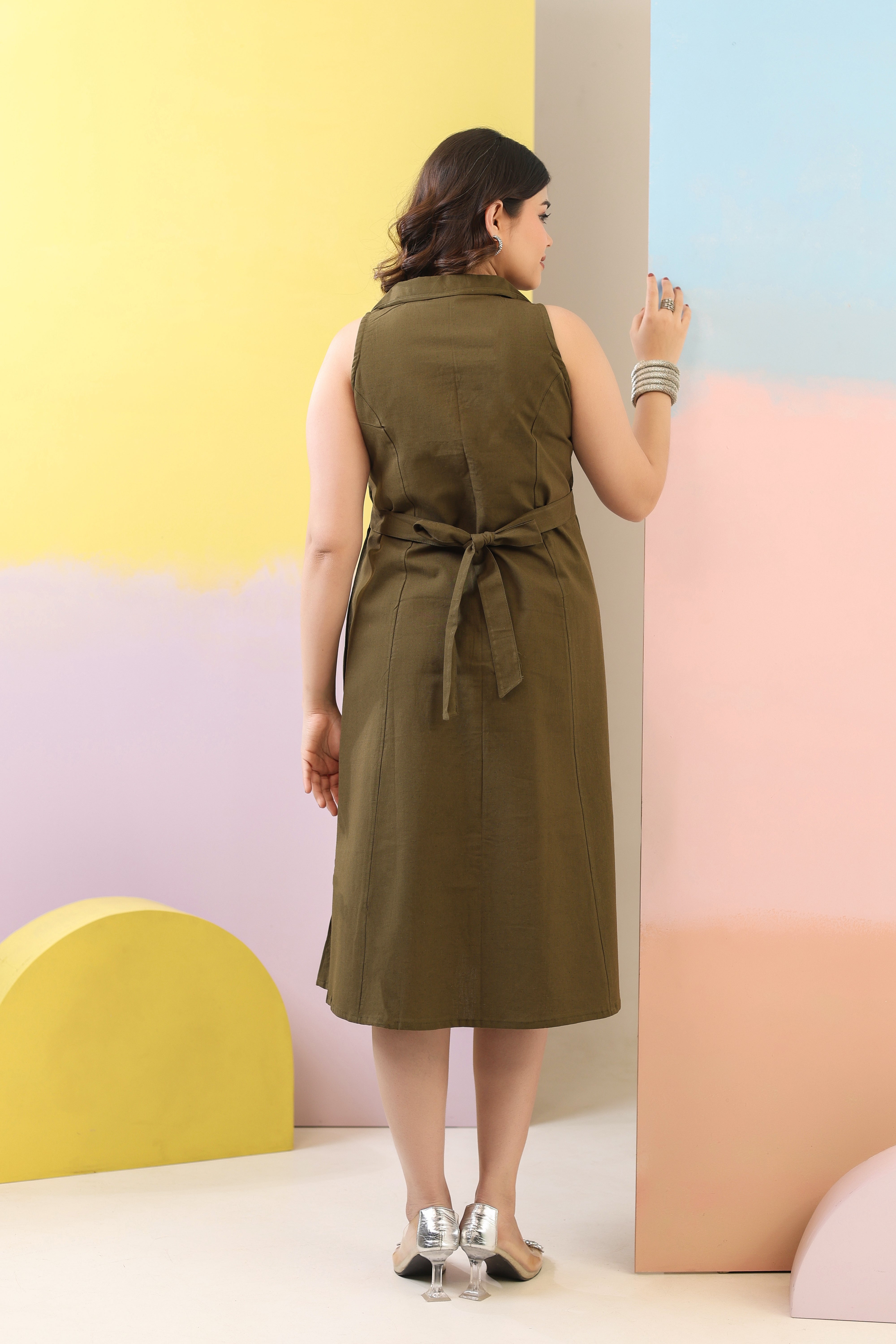 Bottle Green Linen Dress