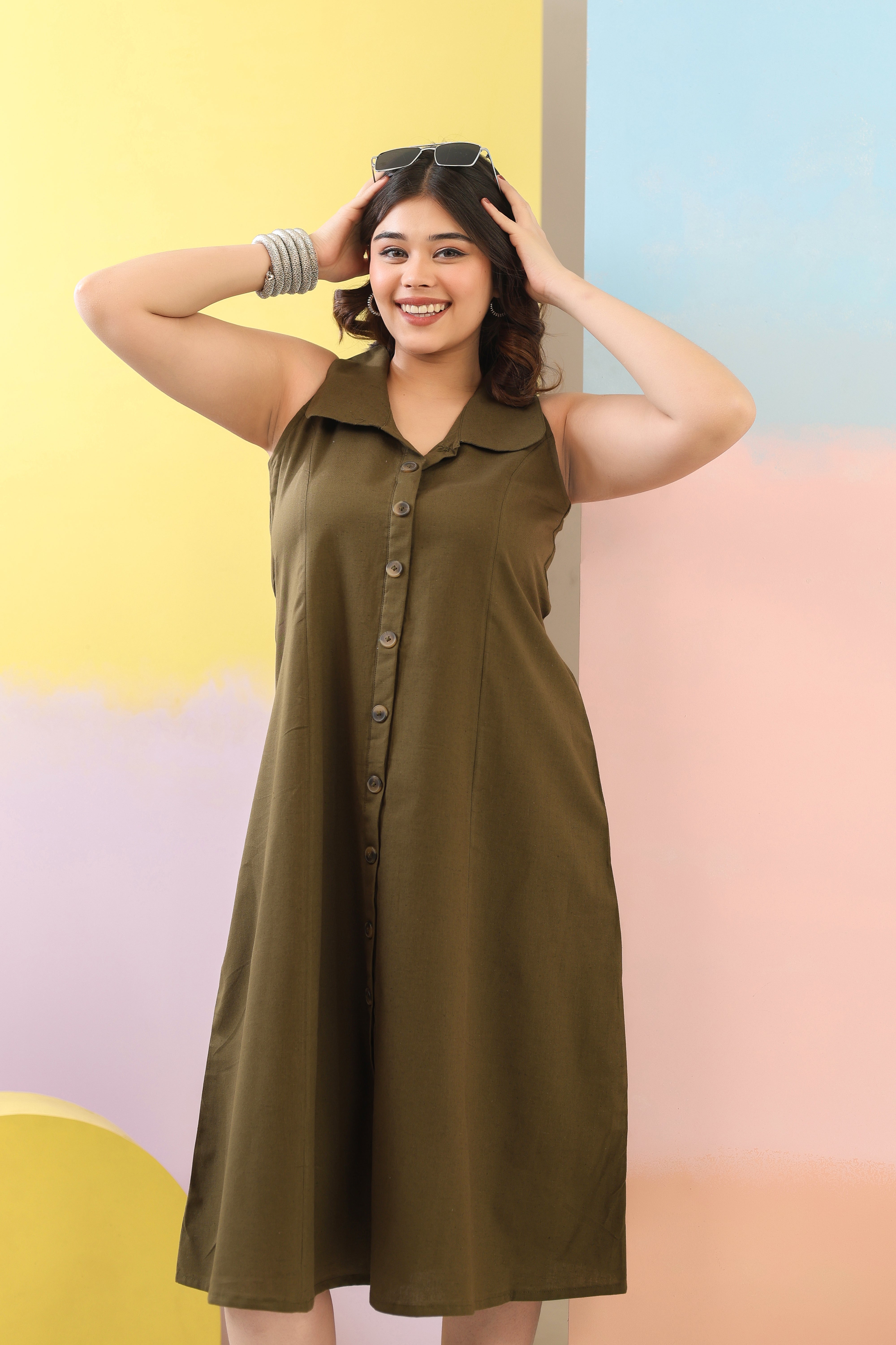 Bottle Green Linen Dress