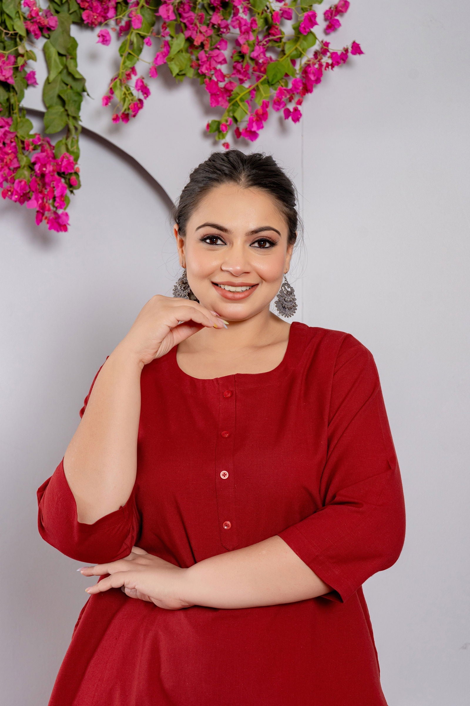 Plus Size Maroon Long Kurta - Plus Size Maroon Long Kurta - Palla Jaipur - Palla Jaipur