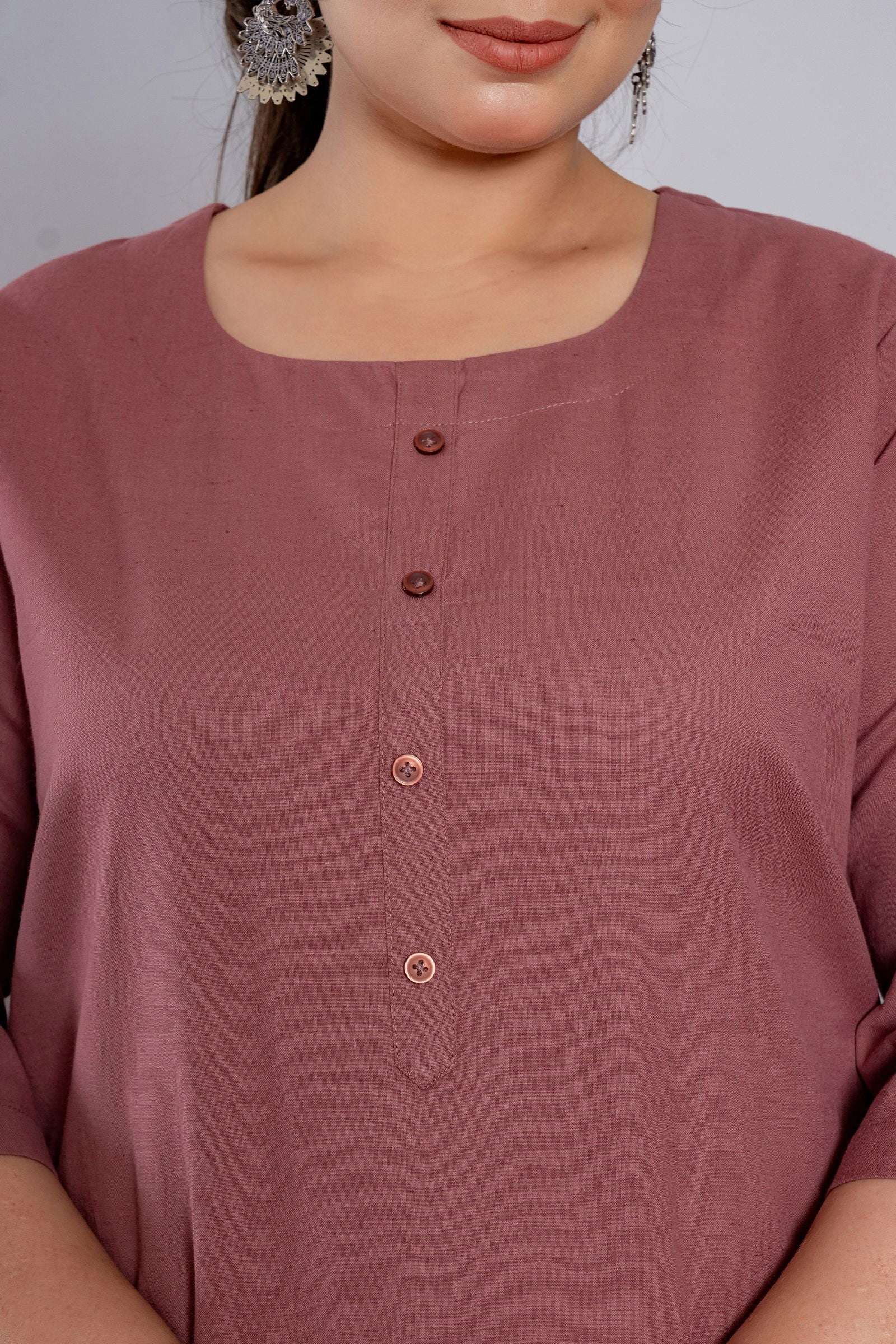 Plus Size Rose Taupe Long Kurta - Plus Size Rose Taupe Long Kurta - Palla Jaipur - Palla Jaipur